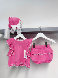 Rahigo SS23 2 Piece Top & Pants Set in Fuschia Pink/White - 23148