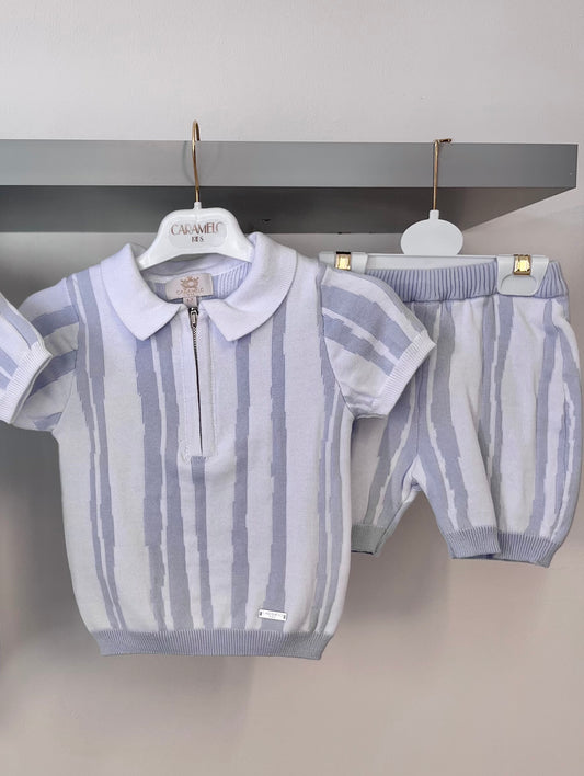 Caramelo SS23 Boys Stripe Knit Shorts Set - Sky Blue