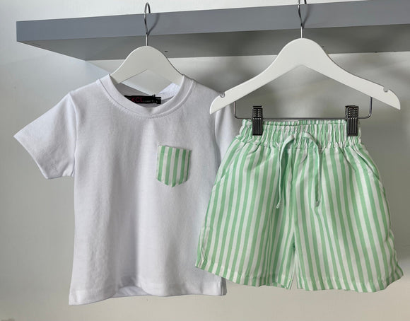 Boys Stripe T-Shirt & Shorts Set in Mint