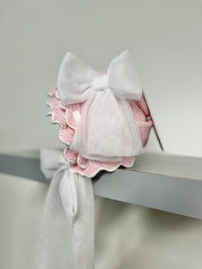 Rahigo SS23 Girls Bonnet in White/Pink - 23112