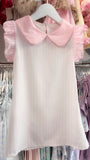 Girls Pink Candy Stripe Dress with Frill Sleeves