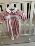 Dusky Rose Smocked Velour Sleepsuit