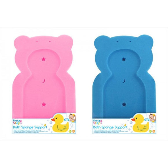 First Steps Bath Tub Support Sponge in Teddy Bear Shape From Newborn in Pink or Blue